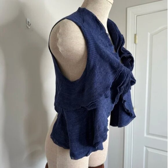 Theory Blue Isisa Ruffled Linen Blend Vest Cardigan Size Medium - Picture 4 of 11